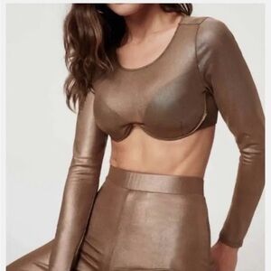 Good American Metallic Bronze Long-Sleeve Crop Top